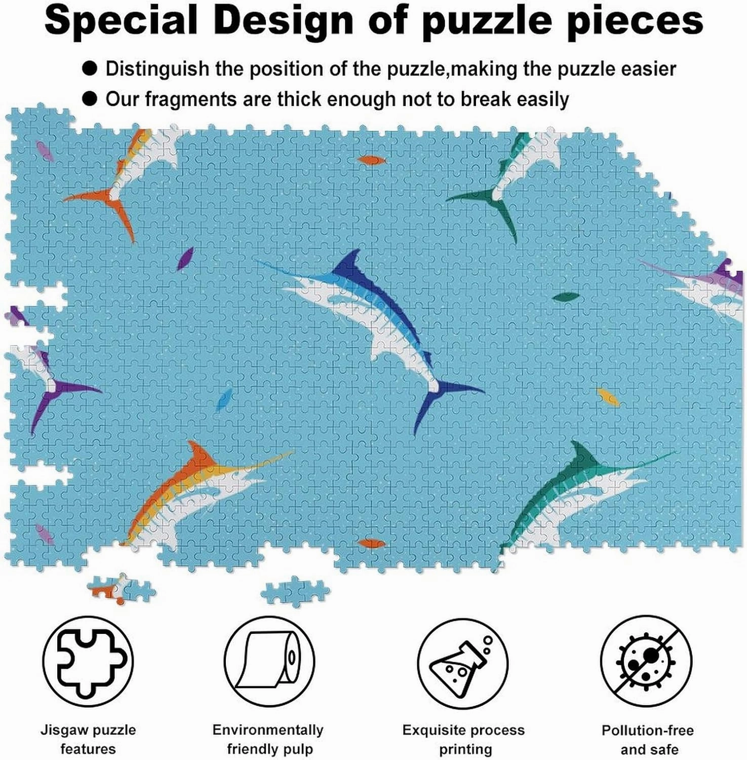 Colorful Marlin Fish Funny Jigsaw Puzzles Art Painting Picture Puzzle Personalized Game Gift for Women Men