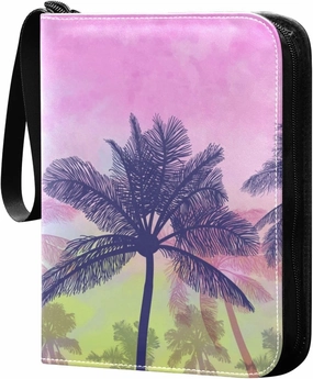 Colorful-palms-pattern Card Binder 4 Pocket, Fits 400 Cards,Trading Card Binder with Sleeves, Waterproof Sports Card Binder with Zip Collectible Trading Card Albums for Collectible Game Cards MTG TCG