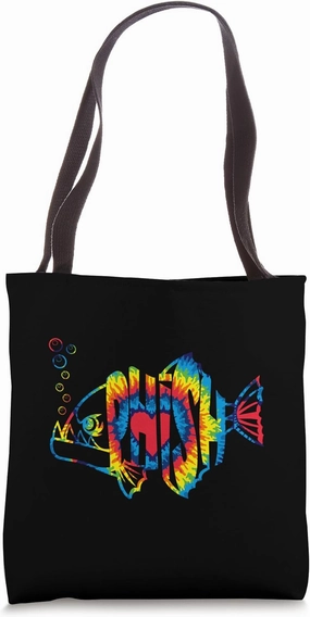 Colorful Phish-Jam, Tie-Dye Tee For Fisherman, Fish Outfits Tote Bag