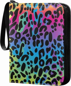 Colorful-rainbow-leopard-pattern Game Sports Cards Card Binders 4 Pocket - Hold 400 Game Cards, Waterproof Wear-resistant Trading Card Albums Collection Book Holder for Boys Girls