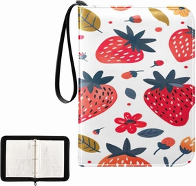 Colorful Strawberry Collectible Trading Card Albums, Waterproof PU Card Collection Binder Fits 400 Cards with Removable Sleeves for Baseball Card, Football Card