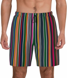 Colorful Stripes Print Men's Double Layer Swim Shorts, Gym Workout Shorts with Pocket
