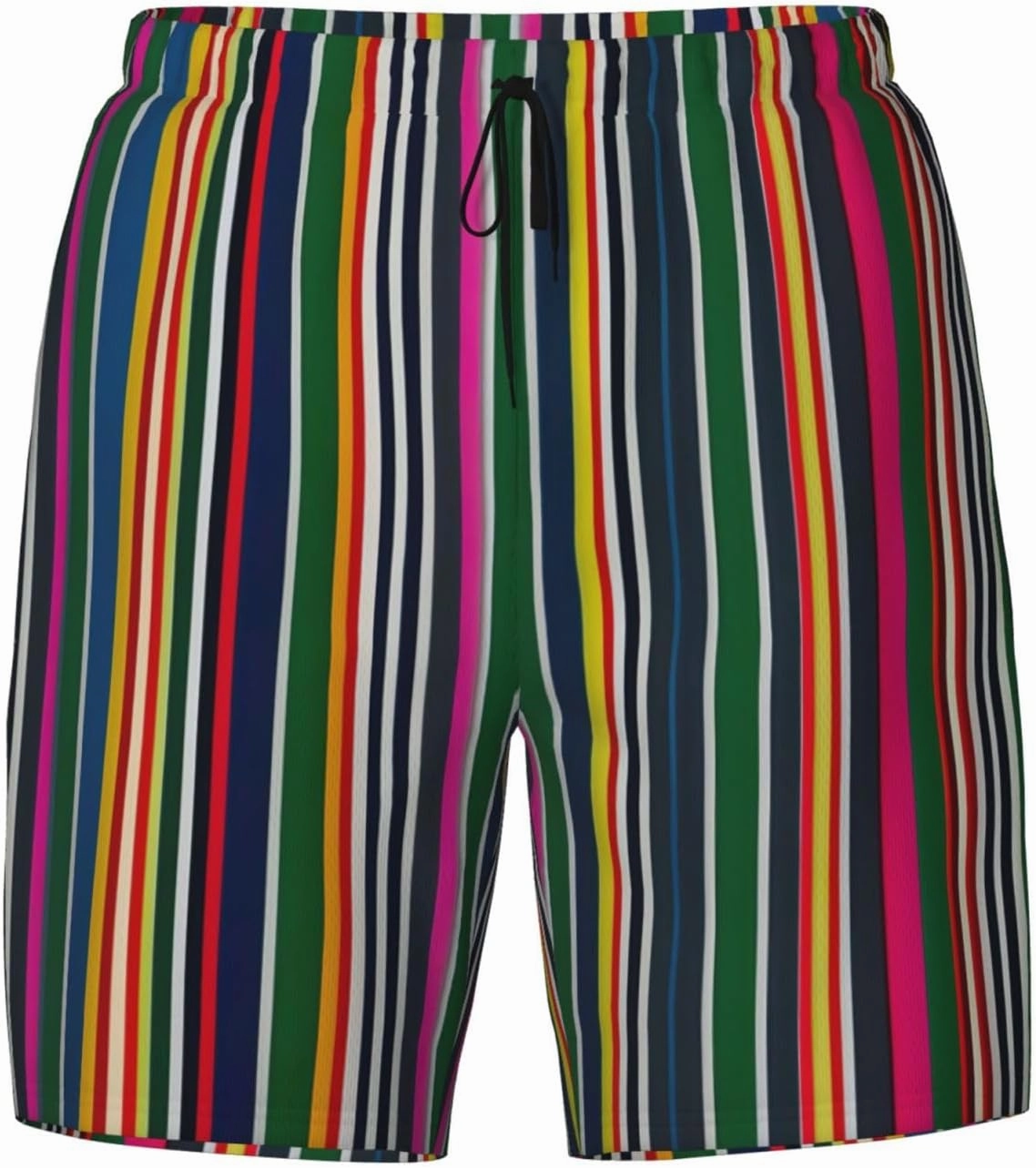 Colorful Stripes Print Men's Double Layer Swim Shorts, Gym Workout Shorts with Pocket