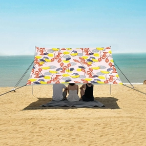 Colorful Summer Shell Lobsters Beach Camping Tent Sun Shelter for Whole Family, Beach Shade Canopy with UPF50  UV Protection,Easy Set Up and Carry,Outdoor Shade for Trips, Fishing, Backyard Fun