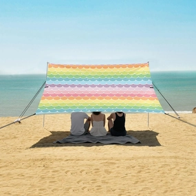 Colorful Waves Glitters Beach Canopy Tent Anti-UV & Wind Resistant, Rainbow Mermaid Scales Camping Sun Shelter Easy Setup Portable,Outdoor Shade Tents with Sandbags,Sand Shovels,Ground Pegs & St