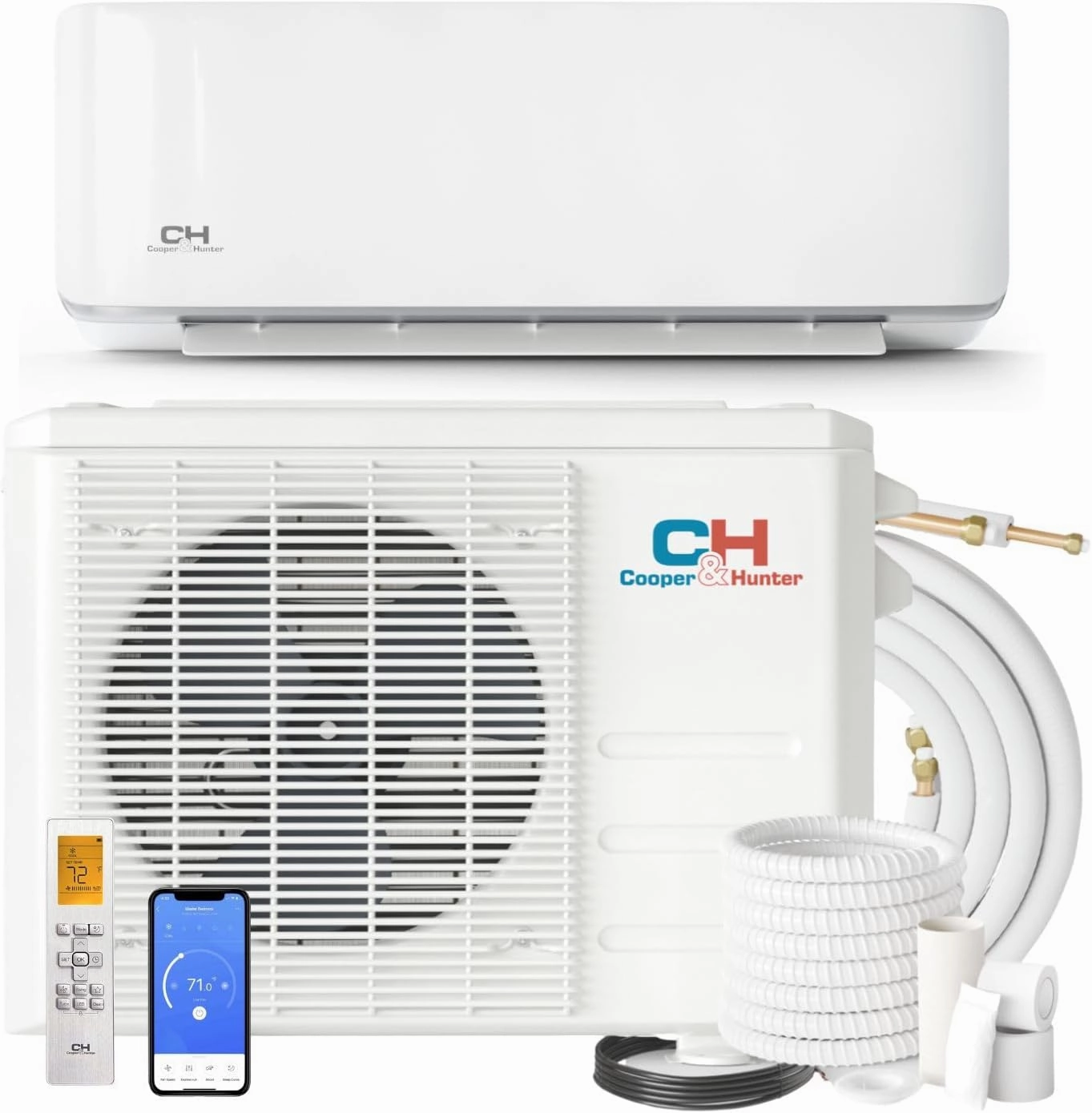 Cooper & Hunter 9,000 BTU, 115V, 25 SEER, Mini Split AC/Heating system Sophia Series with 16ft Installation Kit
