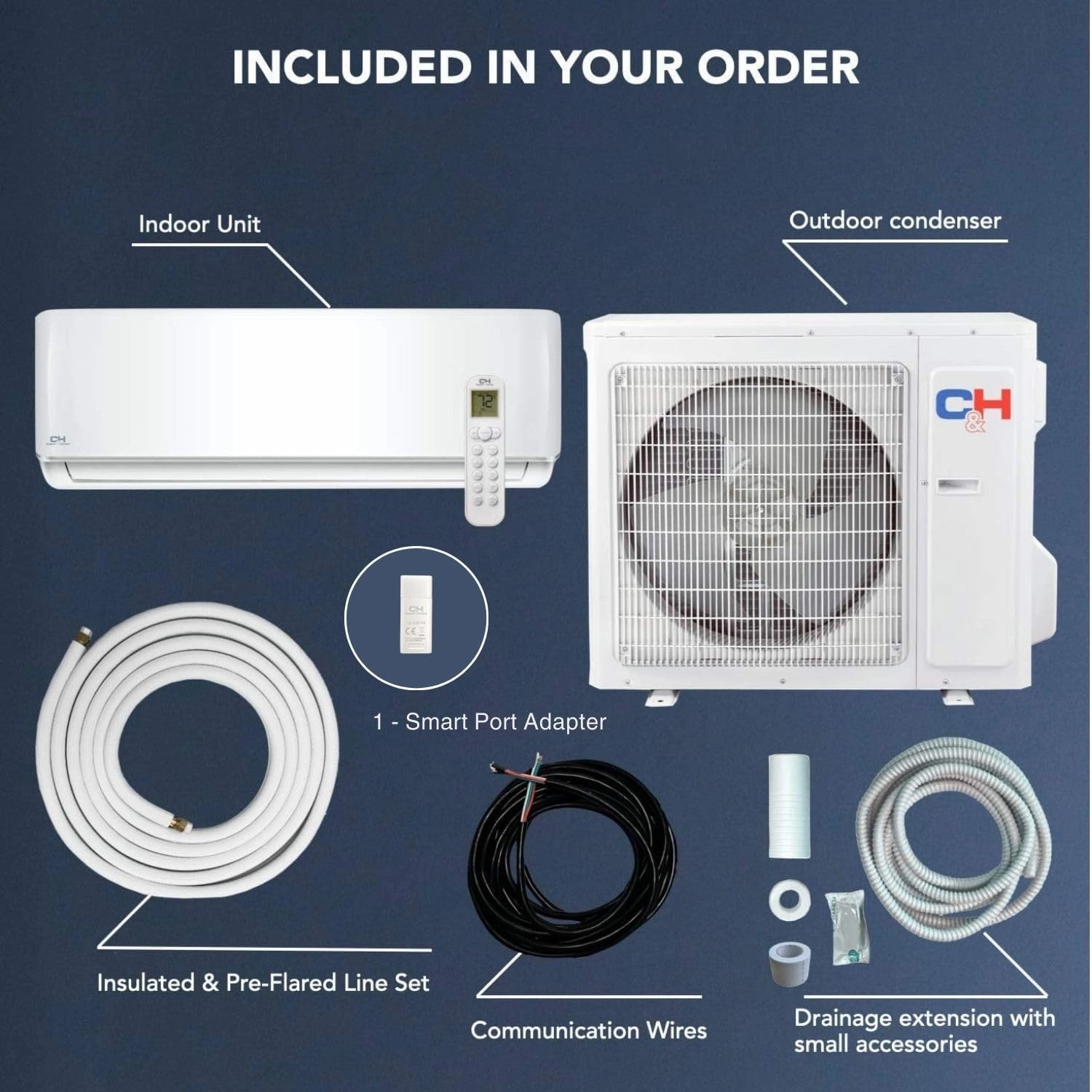 Cooper & Hunter 9,000 BTU, 115V, 25 SEER, Mini Split AC/Heating system Sophia Series with 16ft Installation Kit