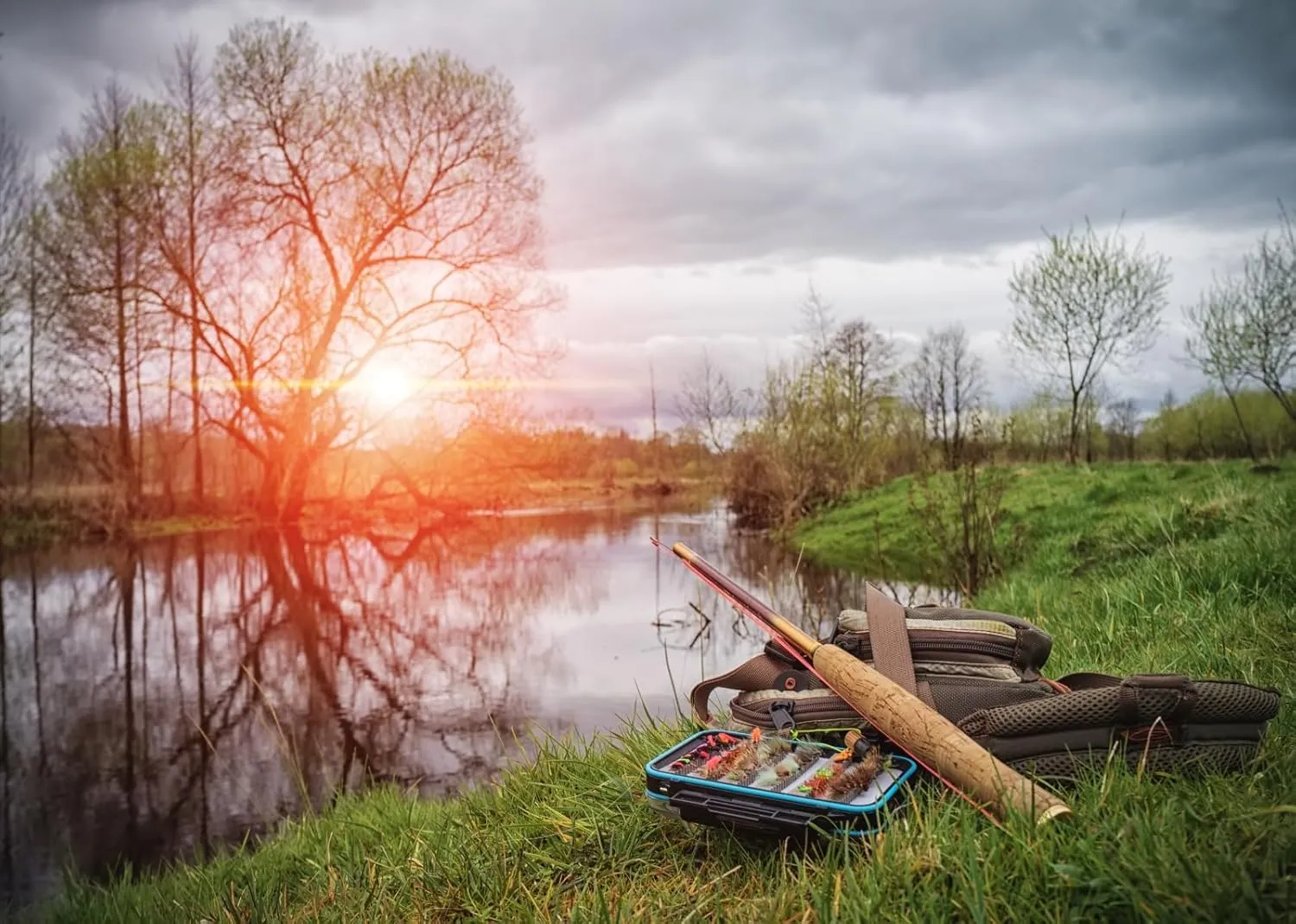 CORFOTO 12x8ft Fabric Lakeside Fishing Backdrop Forest Lake Fisherman Gear Green Trees River Fishing Background Fishing Theme Party Decor Gone Fishing Background Photoshoot Props