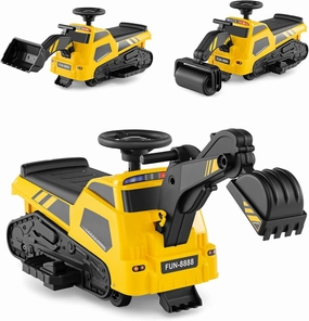 Costzon 3-in-1 Ride on Tractor, Electric Excavator Bulldozer Toy Road Roller w/Adjustable Arms, Music, 6V Ride on Construction Vehicles for Kids 1.5  Years Old
