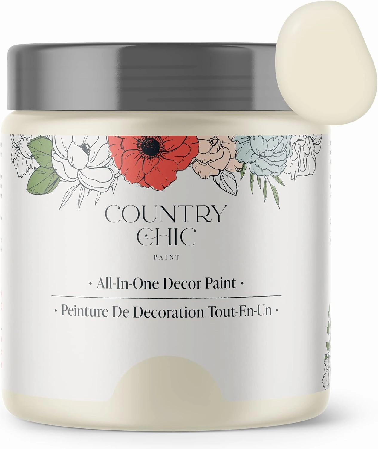 Country Chic All-in-One Chalk Paint for Furniture, Cabinets, Home Decor, Eco-Friendly, Matte Finish, Built-In Primer & Top Coat for Wood, Metal - Vanilla Frosting (Off White) - Pint 16 oz (475 ml)