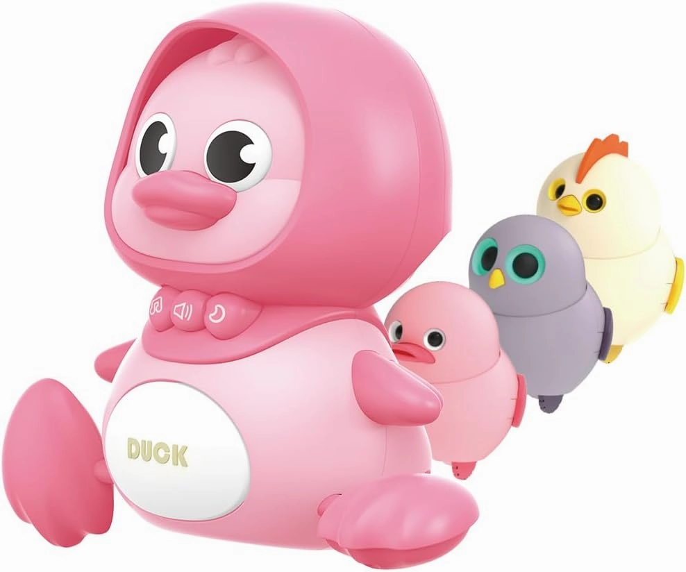 Crawling Duck Baby Toy Set, Infant Tummy Time Toys Learning Crawl Light Up Music Toys for Children Adults (Pink)