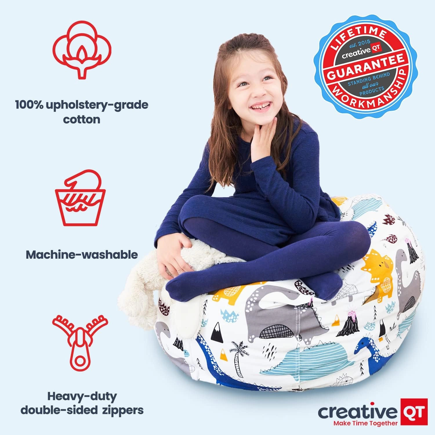 Creative QT Stuff ’n Sit Large 33’’ Kids Bean Bag Storage Cover for Stuffed Animals & Toys, Giant Bean Bag Chair for Plush, Toddler & Kids Room Organizer, Gray Dandelion