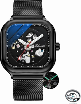 Creative Rectangular Hollow Automatic Mechanical Watch Men's Business Mechanical Watch Holiday Gift Personal Watch