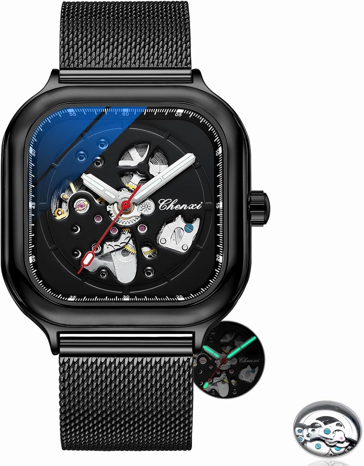 Creative Rectangular Hollow Automatic Mechanical Watch Men's Business Mechanical Watch Holiday Gift Personal Watch