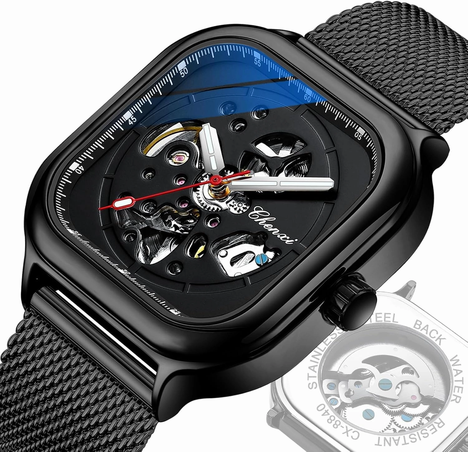 Creative Rectangular Hollow Automatic Mechanical Watch Men's Business Mechanical Watch Holiday Gift Personal Watch