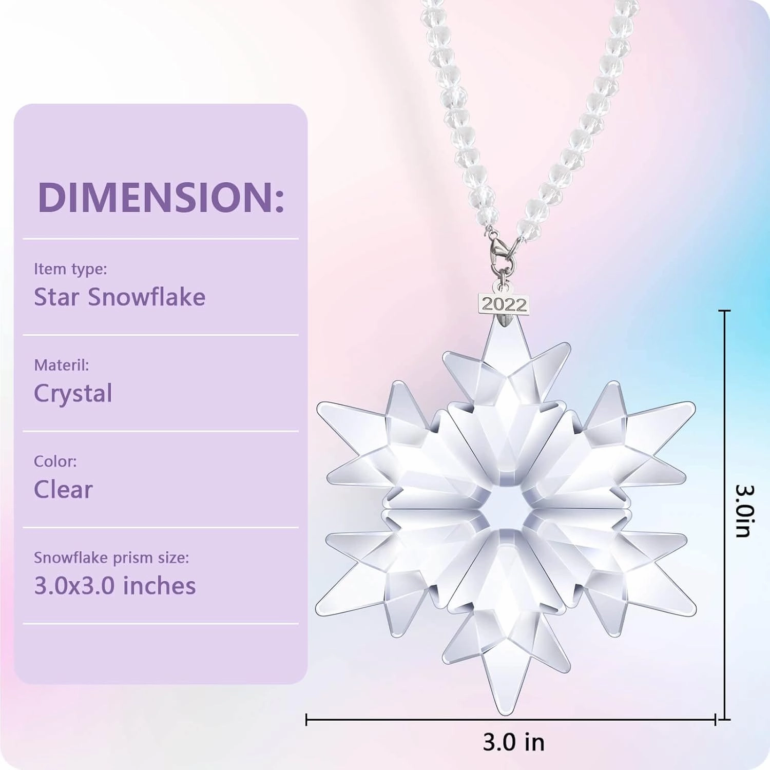 Crystal Snowflake Pendant Snow Ornaments 2022 Party Window Decor Christmas Decoration Wedding Hanging Ornament, Clear