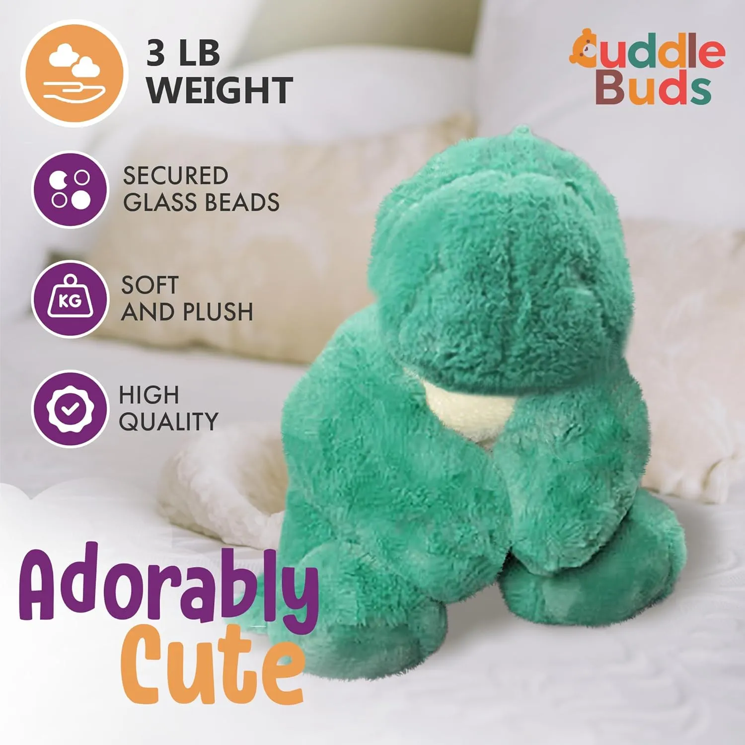 Cuddle Buds 3lbs Weighted Dinosaur Stuffed Animal for Sensory Needs, 20'' Plush Dino, Weighted Stuffed Animals for Adults, Soft Dinosaur Toy