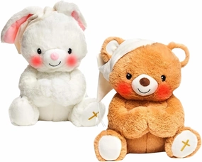 Cuddle Barn - Prayer Bunny & Bear, Stuffed Animal Plush Toys Prays Lights Up & Sings, 10 inches