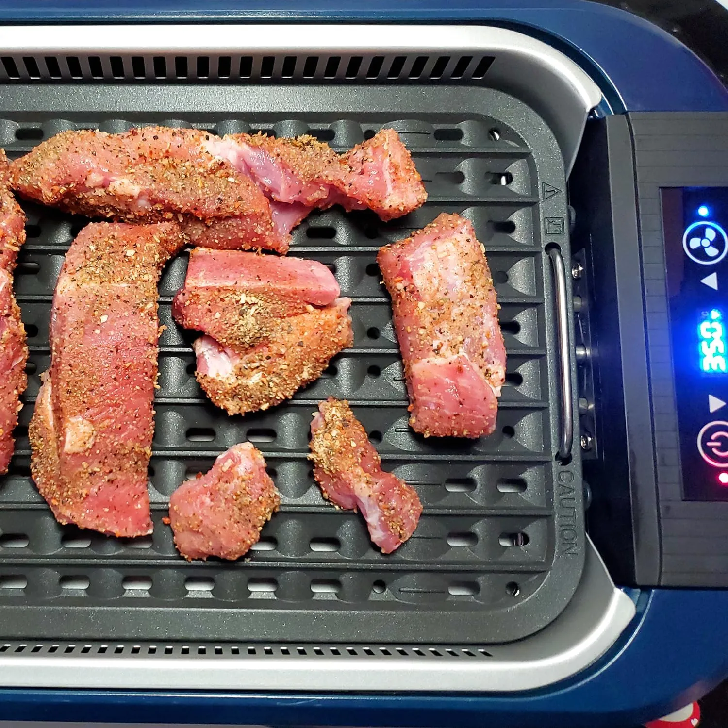 CUSIMAX Smokeless Grill, 1500W Electric Indoor Grill with LED Smart Display & Tempered Glass Lid, Non-stick Removable Plate, Blue