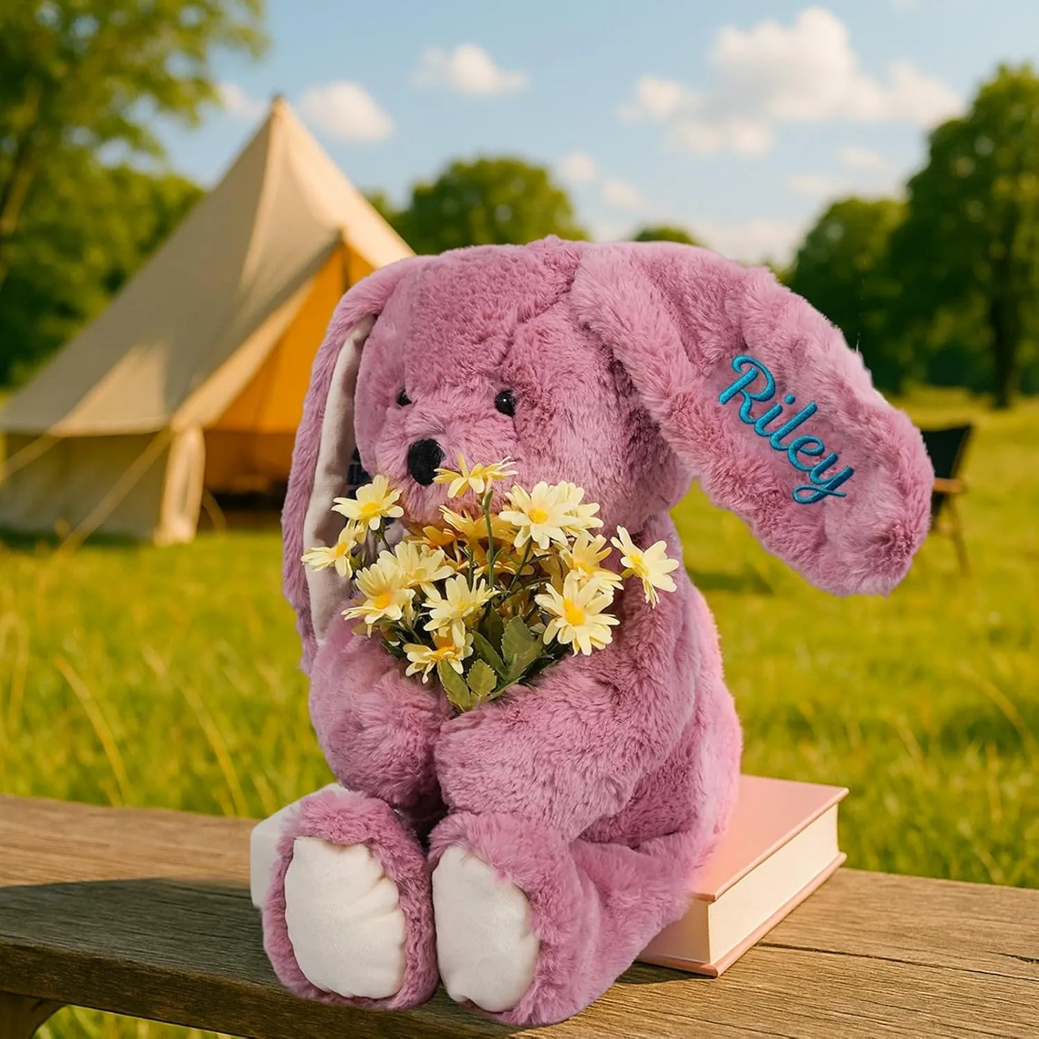 Custom Bunny Stuffed Animal for Babies, Personalized Plush Rabbit Toy with Embroidered Name Date, Bunny Plush for Boys and Girls, Gift for Birthday, First Day of School, Nursery Decor(Pink 19.3 in)