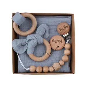 Customizable Logo Baby Gift Grinding Toy Gift Box Wooden Set Comforting Scarf Pacifier Clip Chain Ring Teething Bracelet