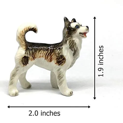 Cute Alaskan Dog Figurine Ceramic Craft Miniatures Animal Collectible Standing