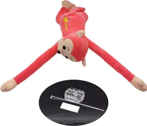 Cute Hanging Monkey Stuffed Animal for Car Funny Pendant Plush Toy with Clear Adhesive Fastener Kawaii Exterior Car Decor(Pink)
