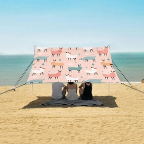 Cute Colorful Alpaca Beach Canopy Tent Anti-UV & Wind Resistant, Camping Sun Shelter Easy Setup Portable,Outdoor Shade Tents with Sandbags,Sand Shovels,Ground Pegs & Stability Poles