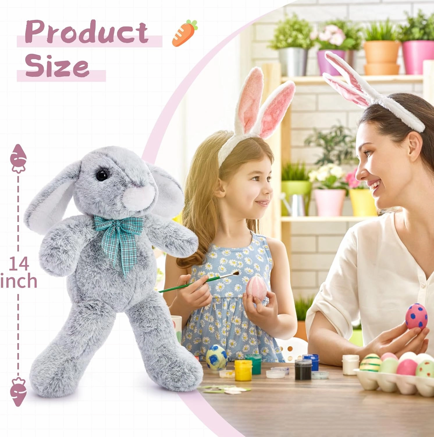 Cute Stuffed Easter Bunny in Bulk 3 Colors, Soft Bunny Rabbit Stuffed Animal Toys Gift for Girls Kids,14 Inches