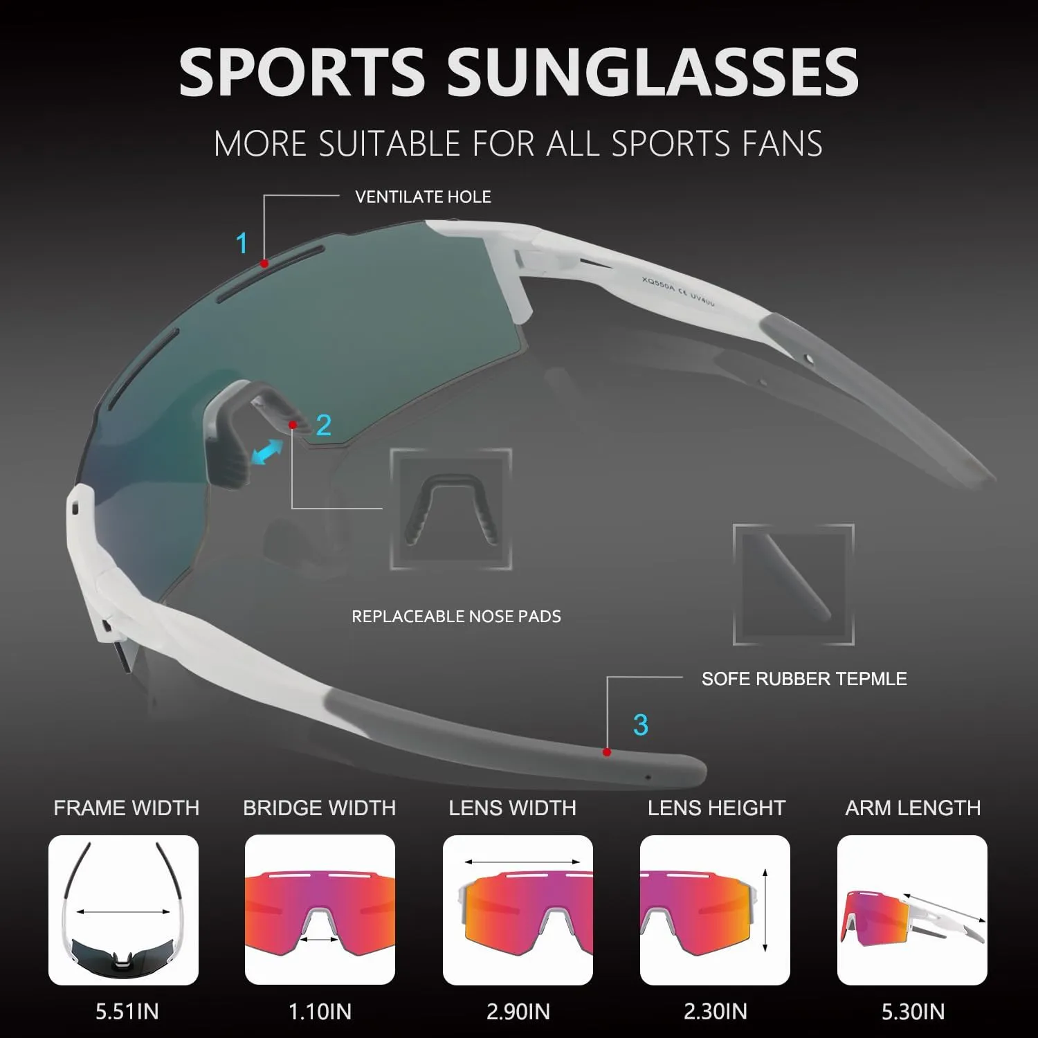 Cycling Sunglasses Polarized Sunglasses for Cycling Men Women with 1 Lens or 3 Interchangeable Lens Baseball Glasses