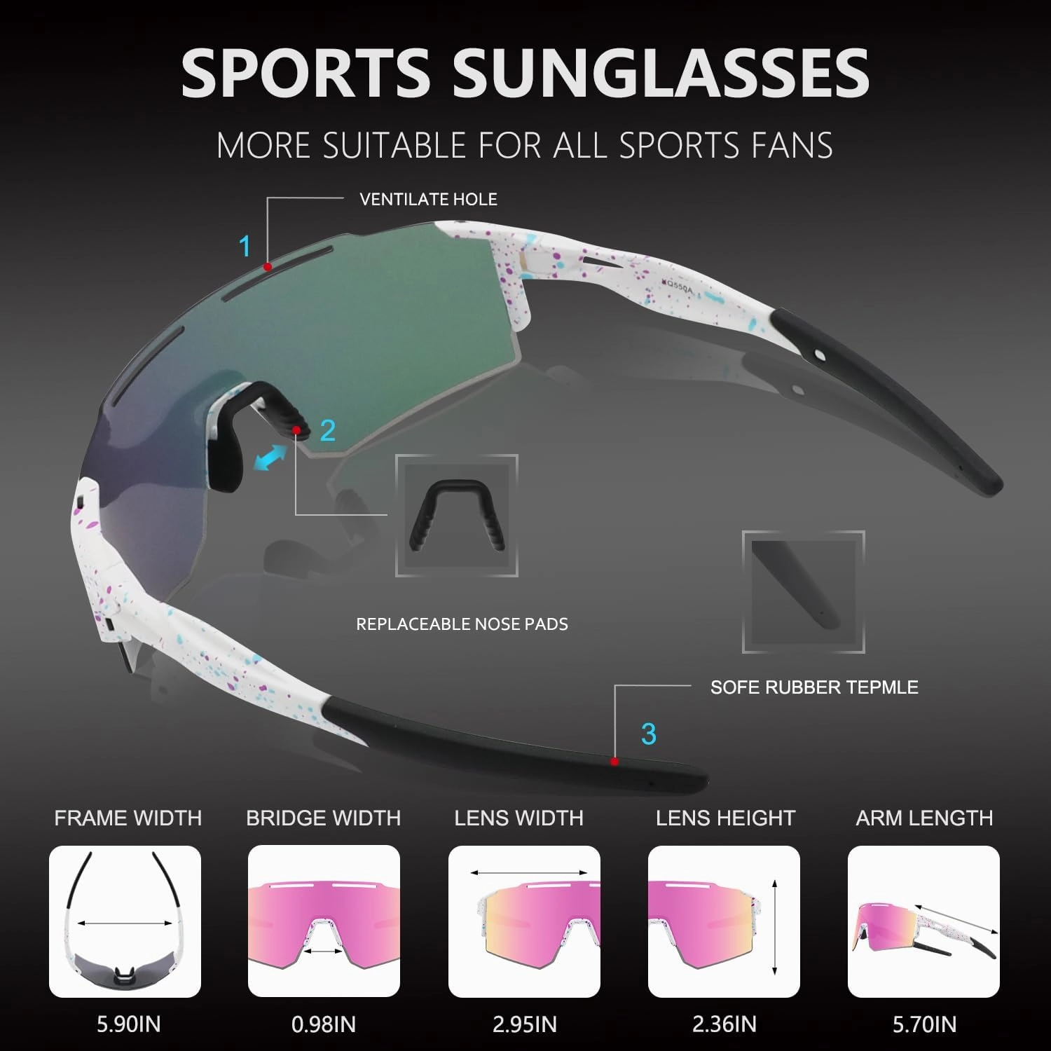 Cycling Sunglasses Polarized Sunglasses for Cycling Men Women with 1 Lens or 3 Interchangeable Lens Baseball Glasses