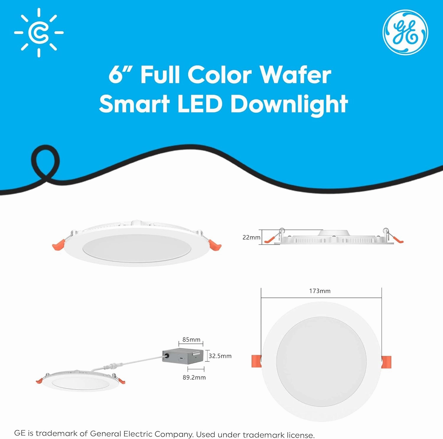 Cync GE Reveal Wafer Smart LED Downlight, Color Changing Lights, Matter Compatible, Compatible with Alexa and Google Home, No Recessed Housing Required, 6 Inches, 75W, 1000 Lumens, (3 Pack)