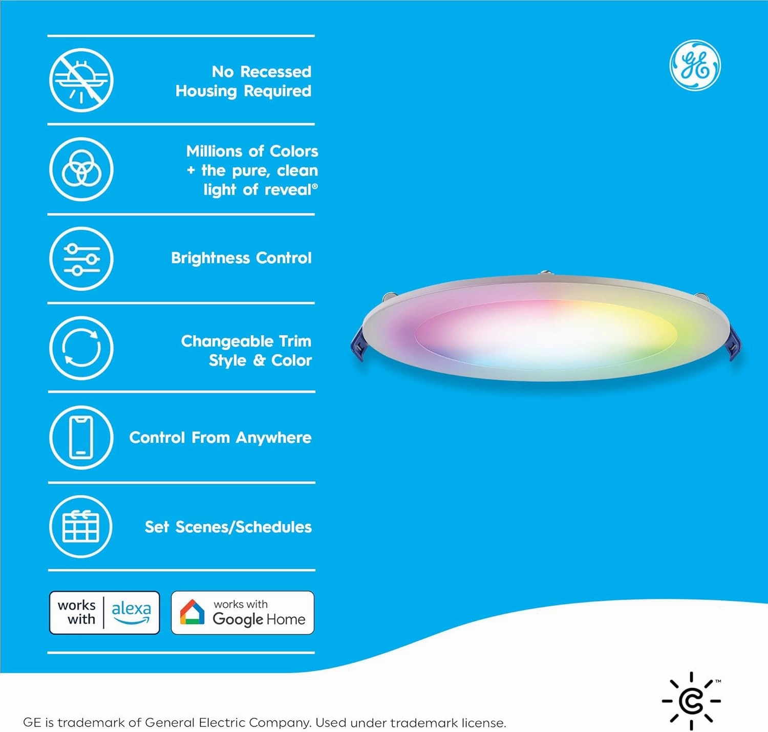 Cync GE Reveal Wafer Smart LED Downlight, Color Changing Lights, Matter Compatible, Compatible with Alexa and Google Home, No Recessed Housing Required, 6 Inches, 75W, 1000 Lumens, (3 Pack)