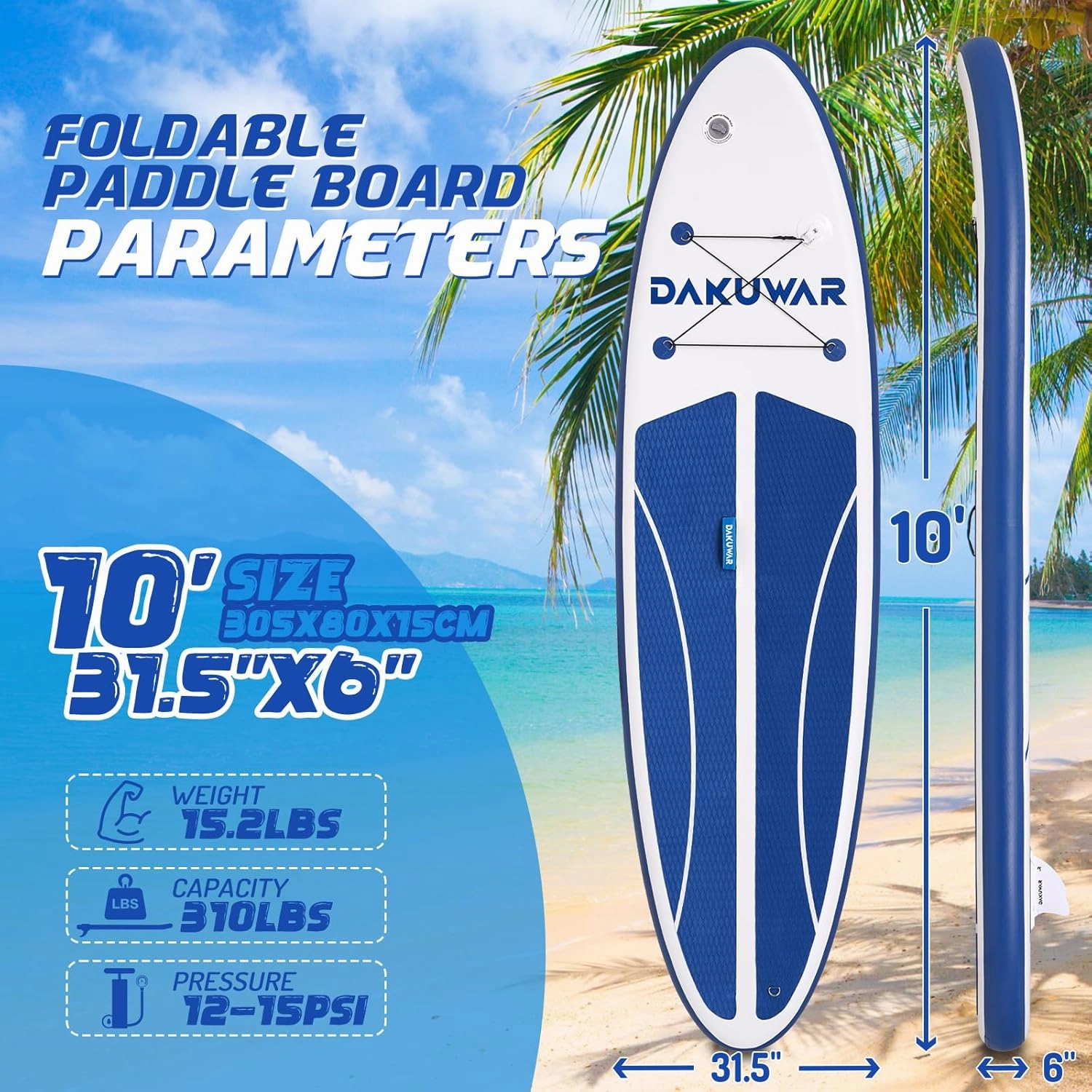 DAKUWAR Paddle Board 10'6''/10' Inflatable Stand Up Paddle Boards with SUP Accessories Ultra-Light Paddleboard Non-Slip Comfort Deck for Adults & Youth of All Skill Levels