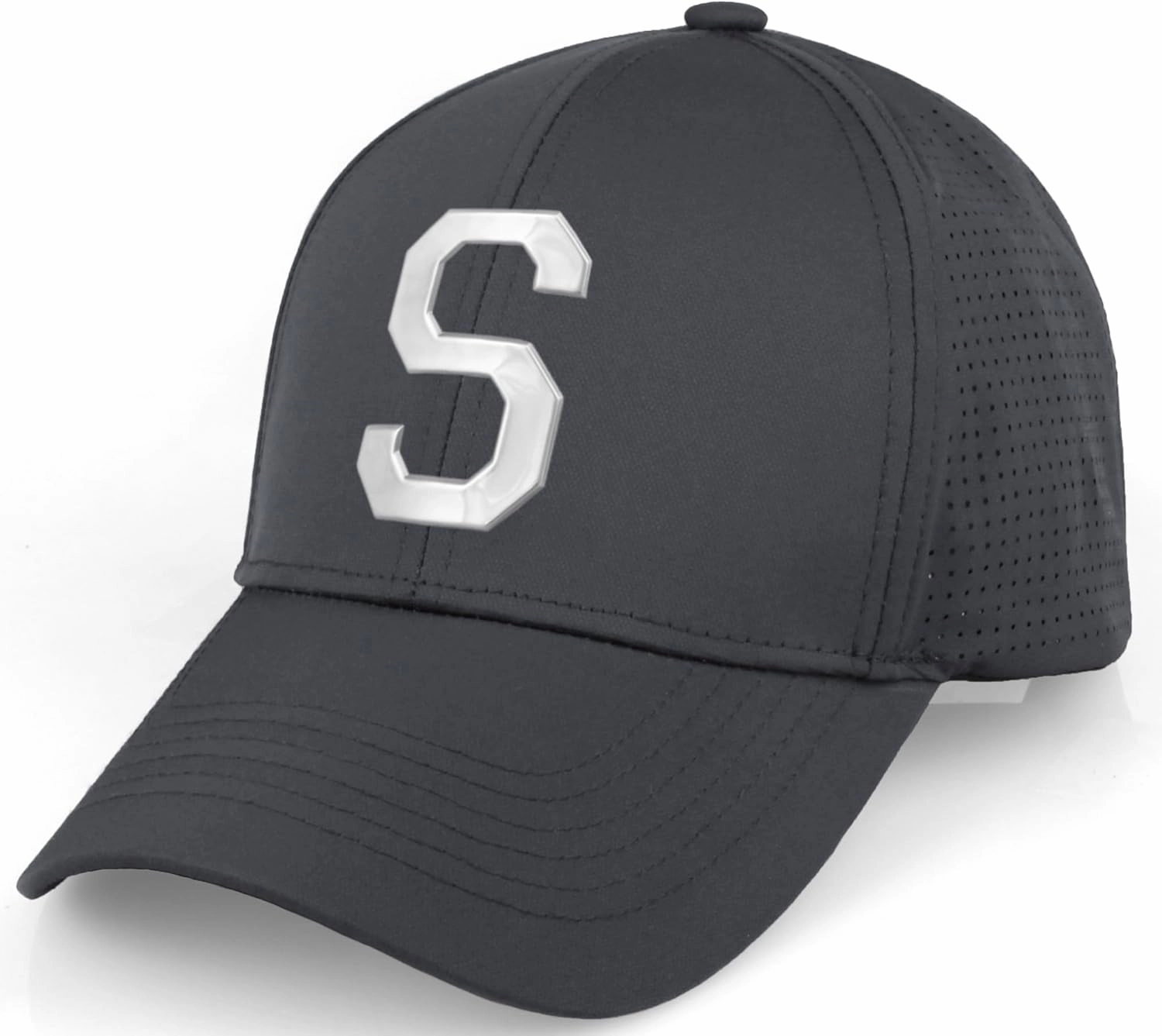 Daxton Performance Cool Tech Baseball Hat Alphabet Initial with Silver Letters