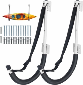DEDU Kayak Storage Rack, Kayak Wall Mount Hangers 2 Pack & 4 Pack, Paddle Board Holder Wall Mount Kayak Storage Hooks with Lashing Straps for Hanging Canoe Surfboard Snowboard Ladders Bikes