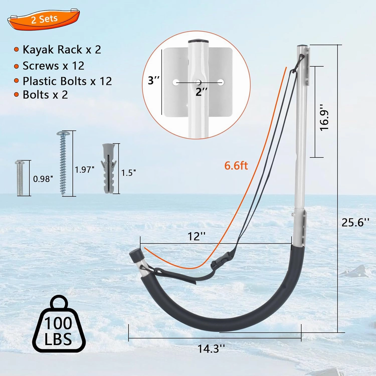 DEDU Kayak Storage Rack, Kayak Wall Mount Hangers 2 Pack & 4 Pack, Paddle Board Holder Wall Mount Kayak Storage Hooks with Lashing Straps for Hanging Canoe Surfboard Snowboard Ladders Bikes