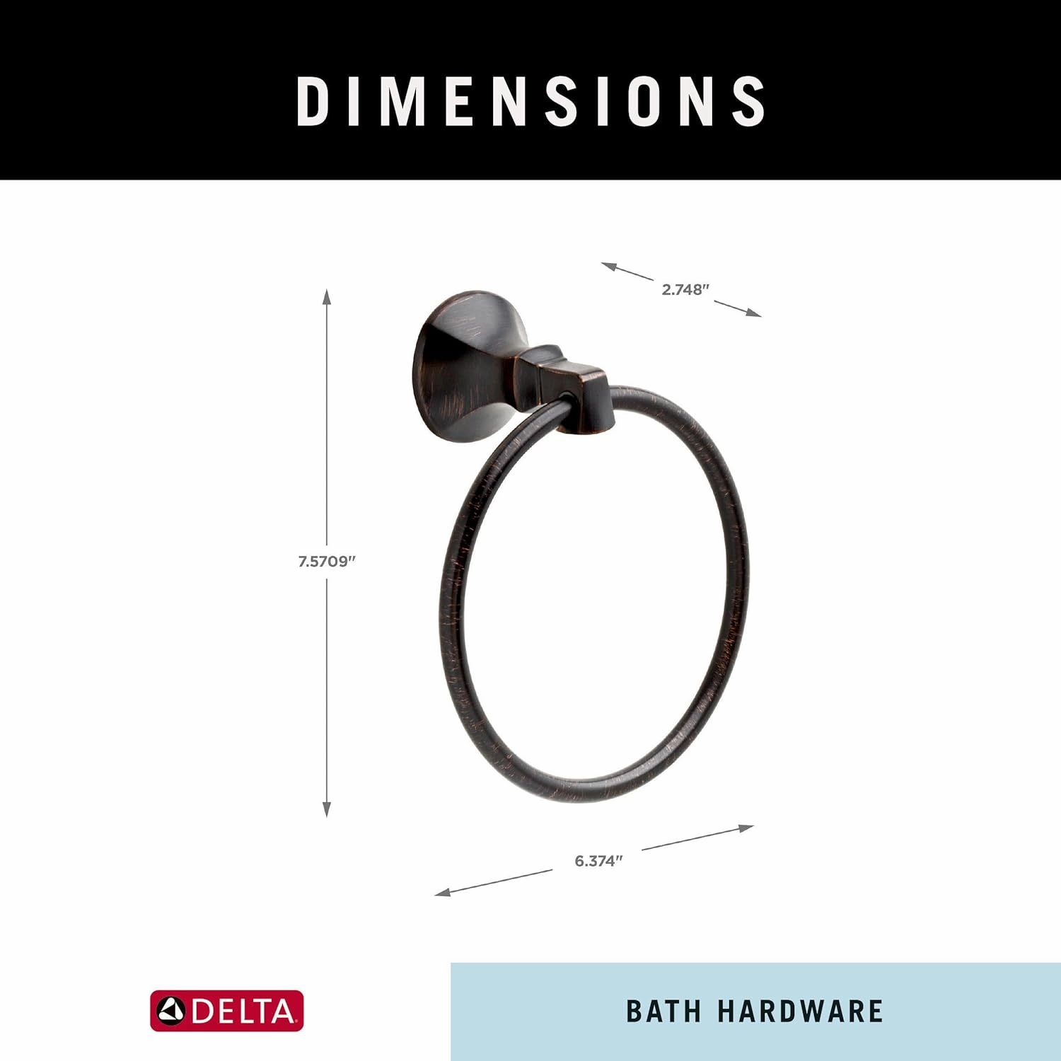 Delta Faucet 76446-RB Ashlyn Towel Ring, 2.25 x 7.57 x 6.38 Inches, SpotShield Venetian Bronze