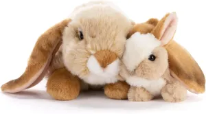 DEMDACO Animalcraft 11 x 10.5 Inch, Polyester, Cuddly, Soft Plush, Toy, Stuffed Animal, Brown and White, Bunny Rabbit Mother & Baby