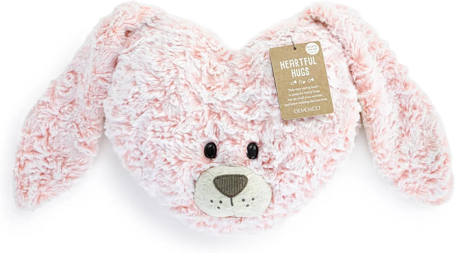 DEMDACO Heartful Hugs 10 x 8 Inch Soft Fluffy Polyester Soothing Weighted Huggable Plush Animal, Pink, Bunny
