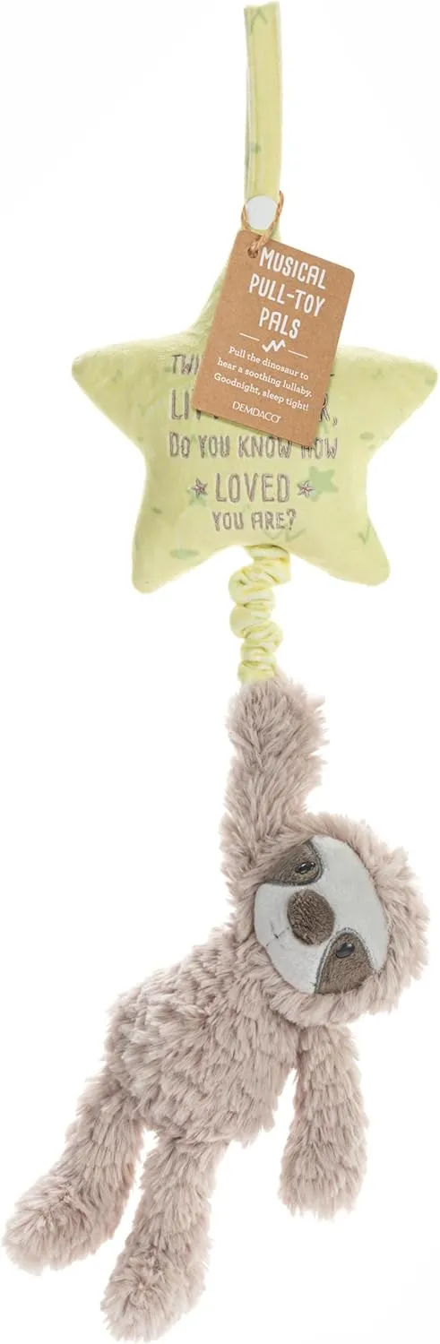 DEMDACO Musical Pull Toy 22 x 6 Inch Polyester, Soft Cuddly, Plush Stuffed Animal, Plays Twinkle, Twinkle, Little Star, Brown and Green, Sloth