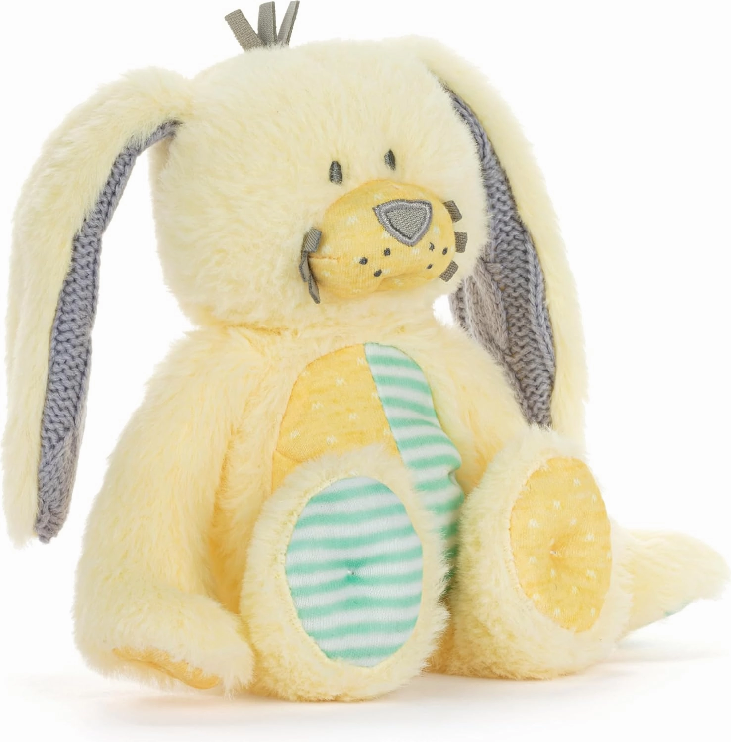 DEMDACO Oddball 7.5 x 6.5 Inch Polyester Soft Cuddly, Huggable, Toy, Plush Stuffed Animal, Yellow and Green, Bunny