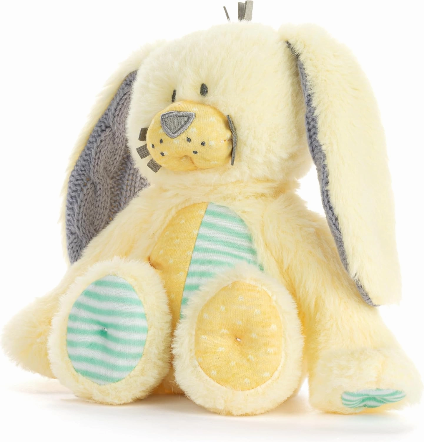 DEMDACO Oddball 7.5 x 6.5 Inch Polyester Soft Cuddly, Huggable, Toy, Plush Stuffed Animal, Yellow and Green, Bunny