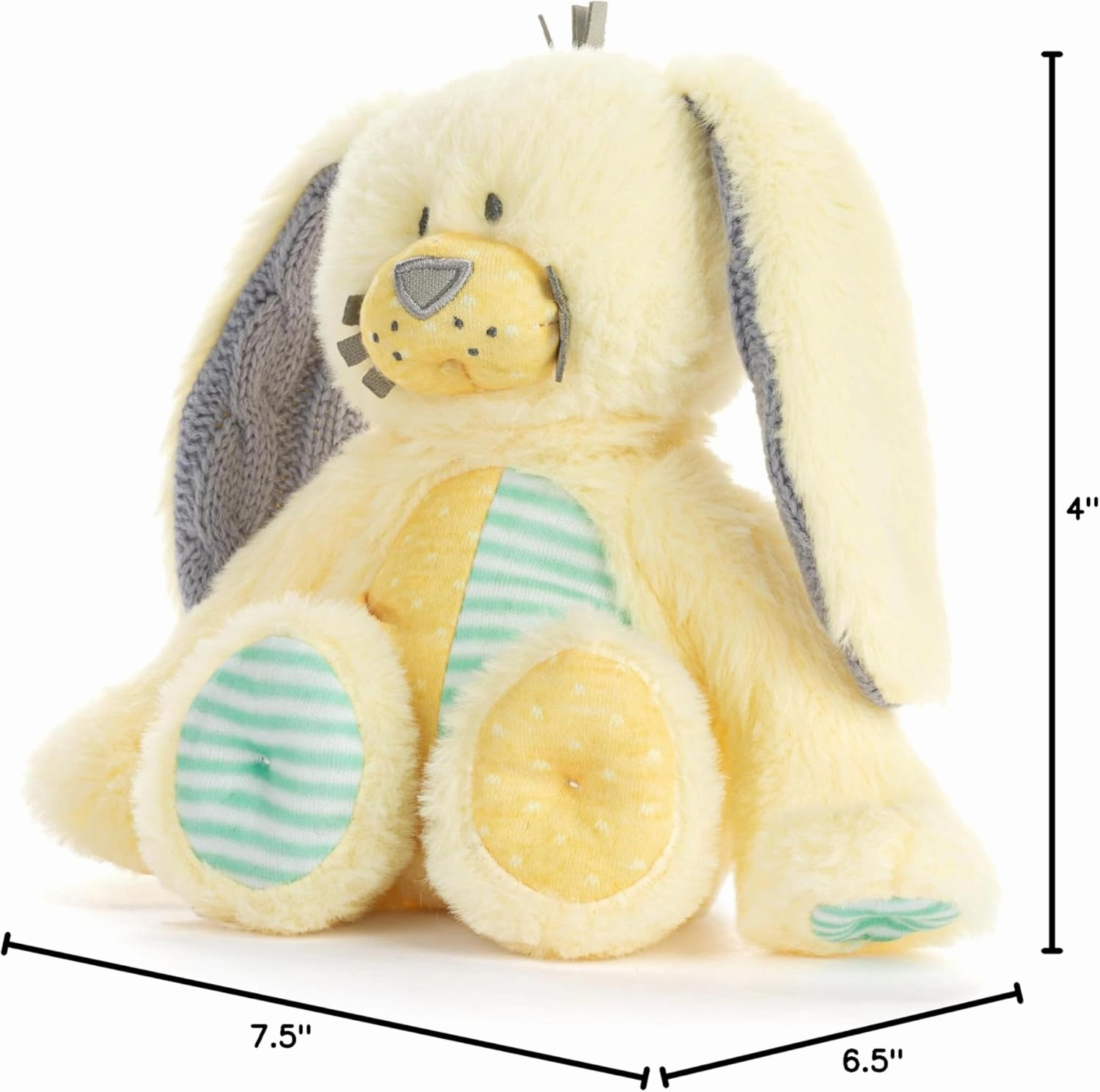DEMDACO Oddball 7.5 x 6.5 Inch Polyester Soft Cuddly, Huggable, Toy, Plush Stuffed Animal, Yellow and Green, Bunny