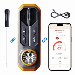 DENT Smart Wireless Meat Thermometer – Long-Range Bluetooth with Dual Stainless Steel Probes for BBQ, Oven, Grill, Smoker – Effortless Cooking for Steak, Pork, Turkey, Chicken, Lamb