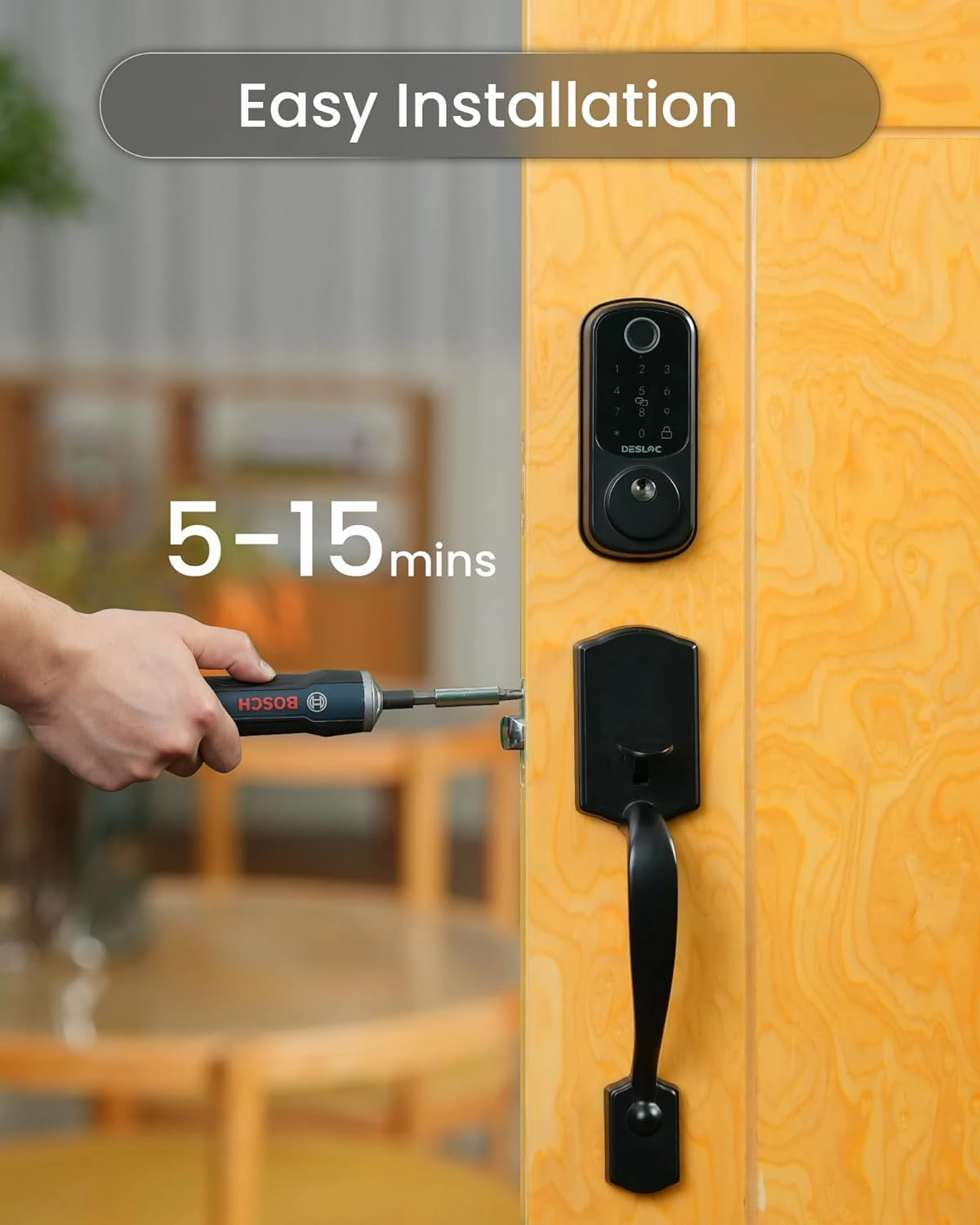 DESLOC B200 Keyless Entry Door Lock with Handle Set, Smart Locks for Front Door, Deadbolt Smart Lock, Front Door Locks Set, Electronic keypad Deadbolt with Handle, 12 Months Battery, IP54