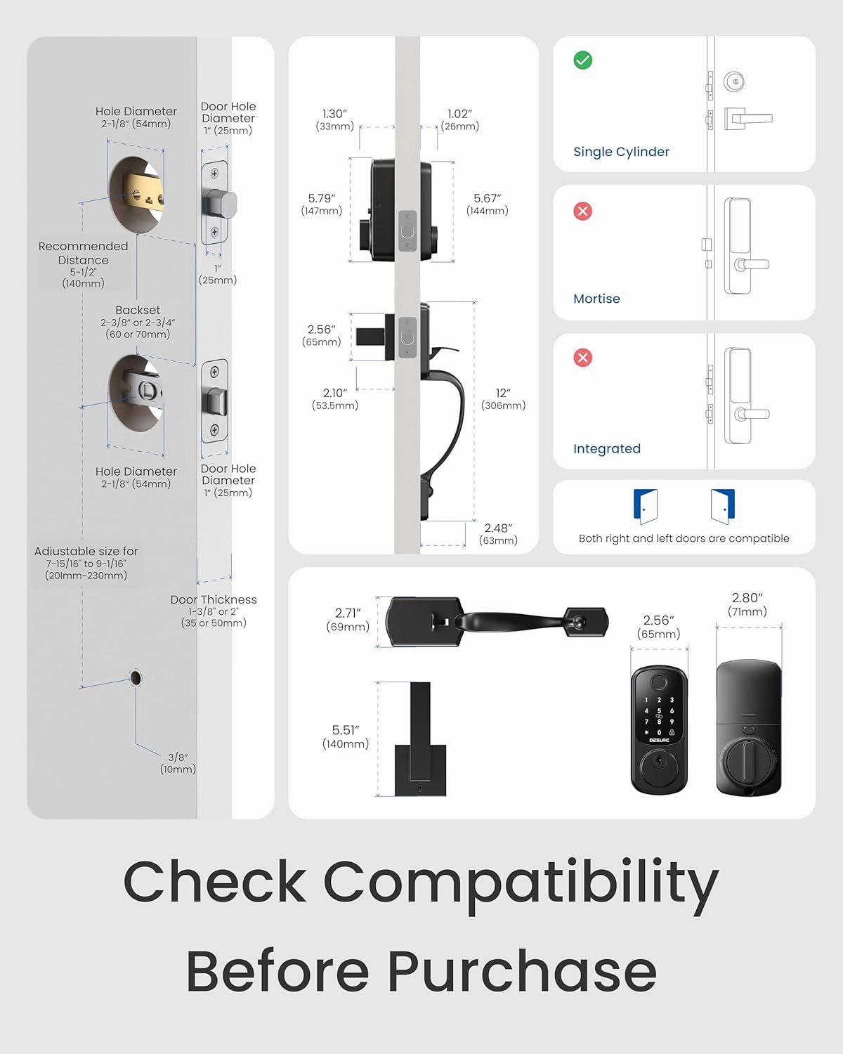 DESLOC B200 Keyless Entry Door Lock with Handle Set, Smart Locks for Front Door, Deadbolt Smart Lock, Front Door Locks Set, Electronic keypad Deadbolt with Handle, 12 Months Battery, IP54