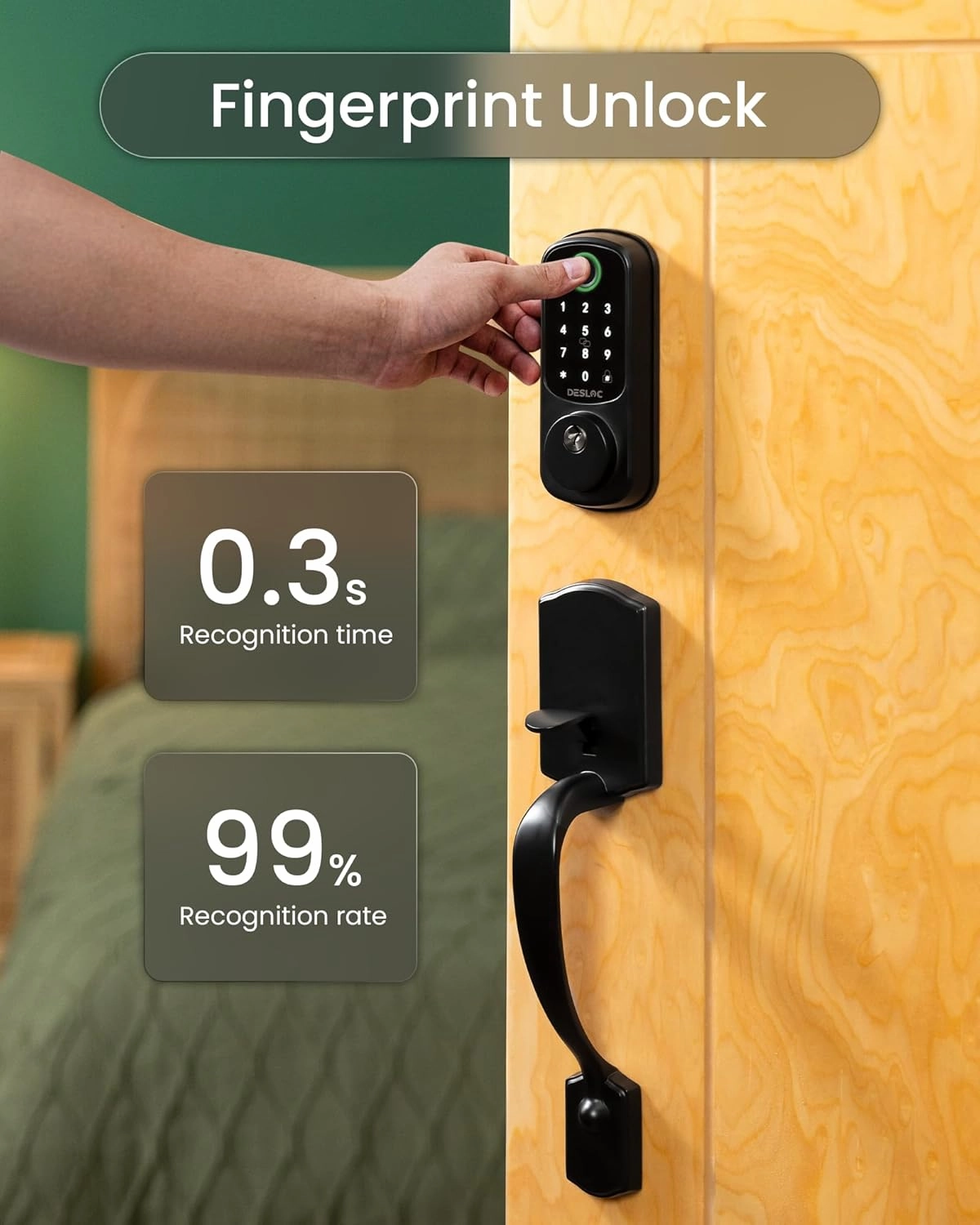 DESLOC B200 Keyless Entry Door Lock with Handle Set, Smart Locks for Front Door, Deadbolt Smart Lock, Front Door Locks Set, Electronic keypad Deadbolt with Handle, 12 Months Battery, IP54