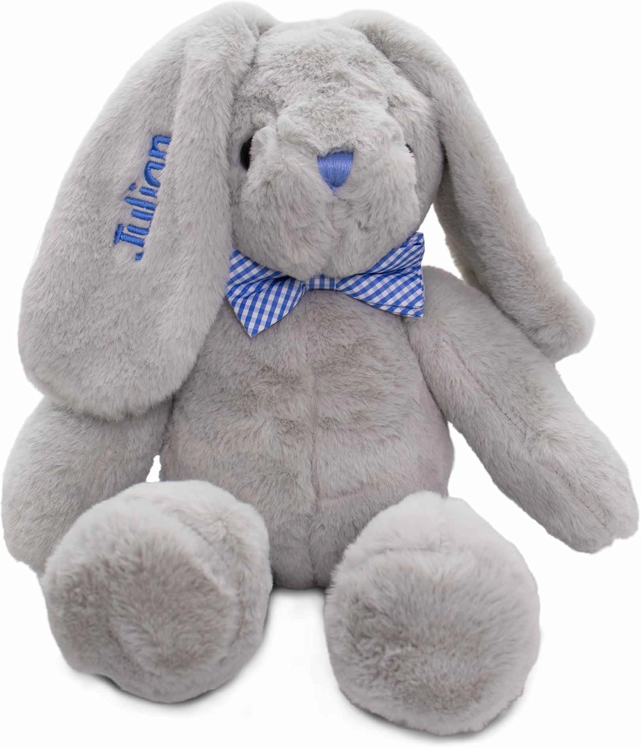 DIBSIES Personalized Hoppity Floppity Bunny 18" (Gray Bunny with Blue Bowtie)