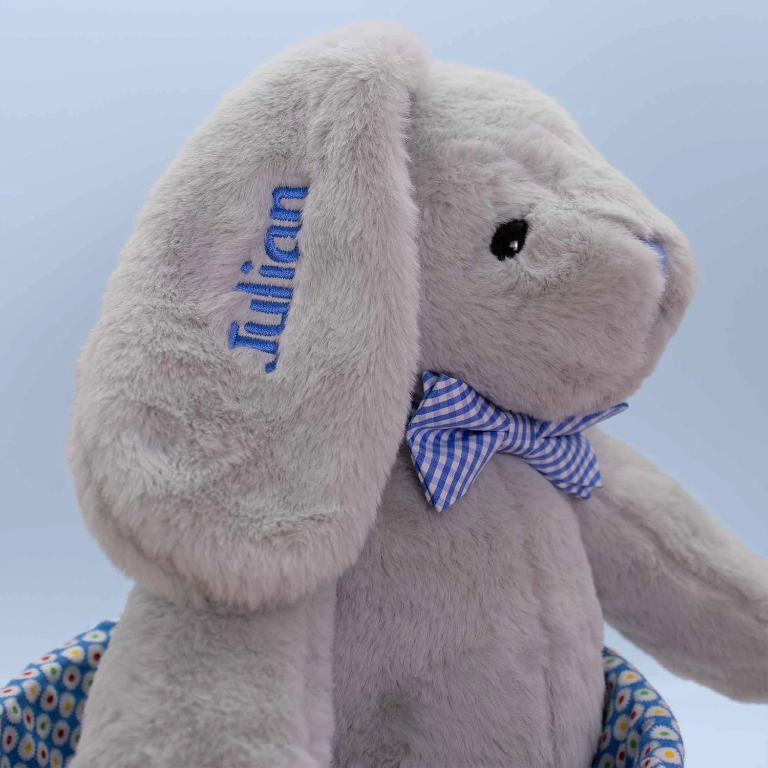 DIBSIES Personalized Hoppity Floppity Bunny 18" (Gray Bunny with Blue Bowtie)